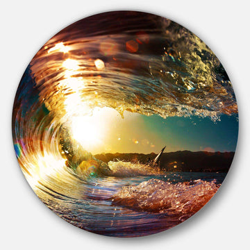 Colored Ocean Waves Falling Down III - Beach Metal Circle Wall Art